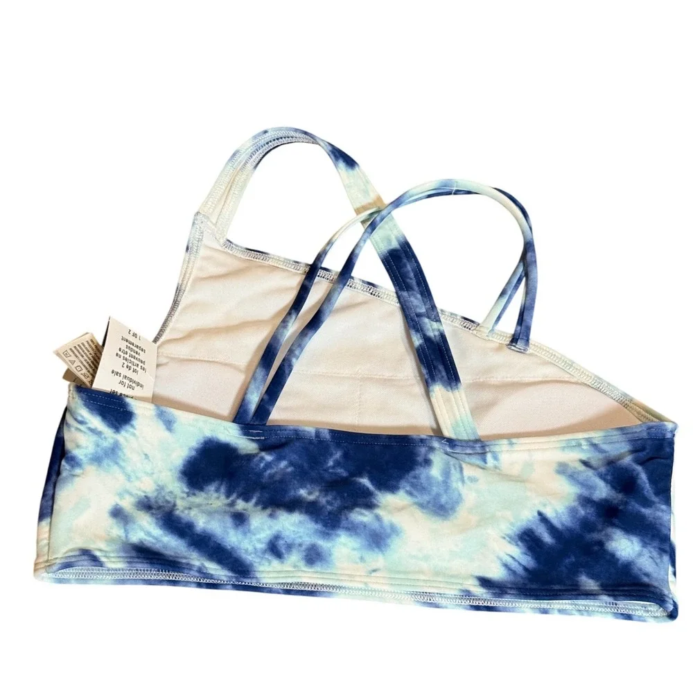 NWT‎ Abercrombie Kids Girl 13/14 Swim Top Blue Tie Dye Retro Asymmetrical